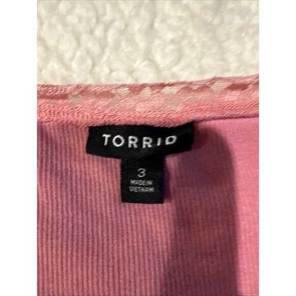 Torrid Lace Trim Tee Top Women’s 3X Cotton Modal Rib Scoop Neck Wild Rose Pink - Picture 2 of 9